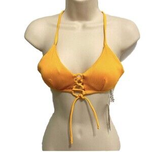 Triangle Bikini Top Yellow Gold Thick Ribbed Design  by DAMSEL Womens Medium